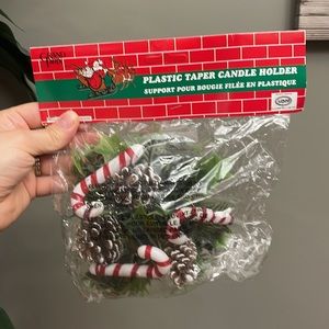 Vintage 1990s Plastic Christmas Holly Taper Candle Holder / Ring - New Old Stock